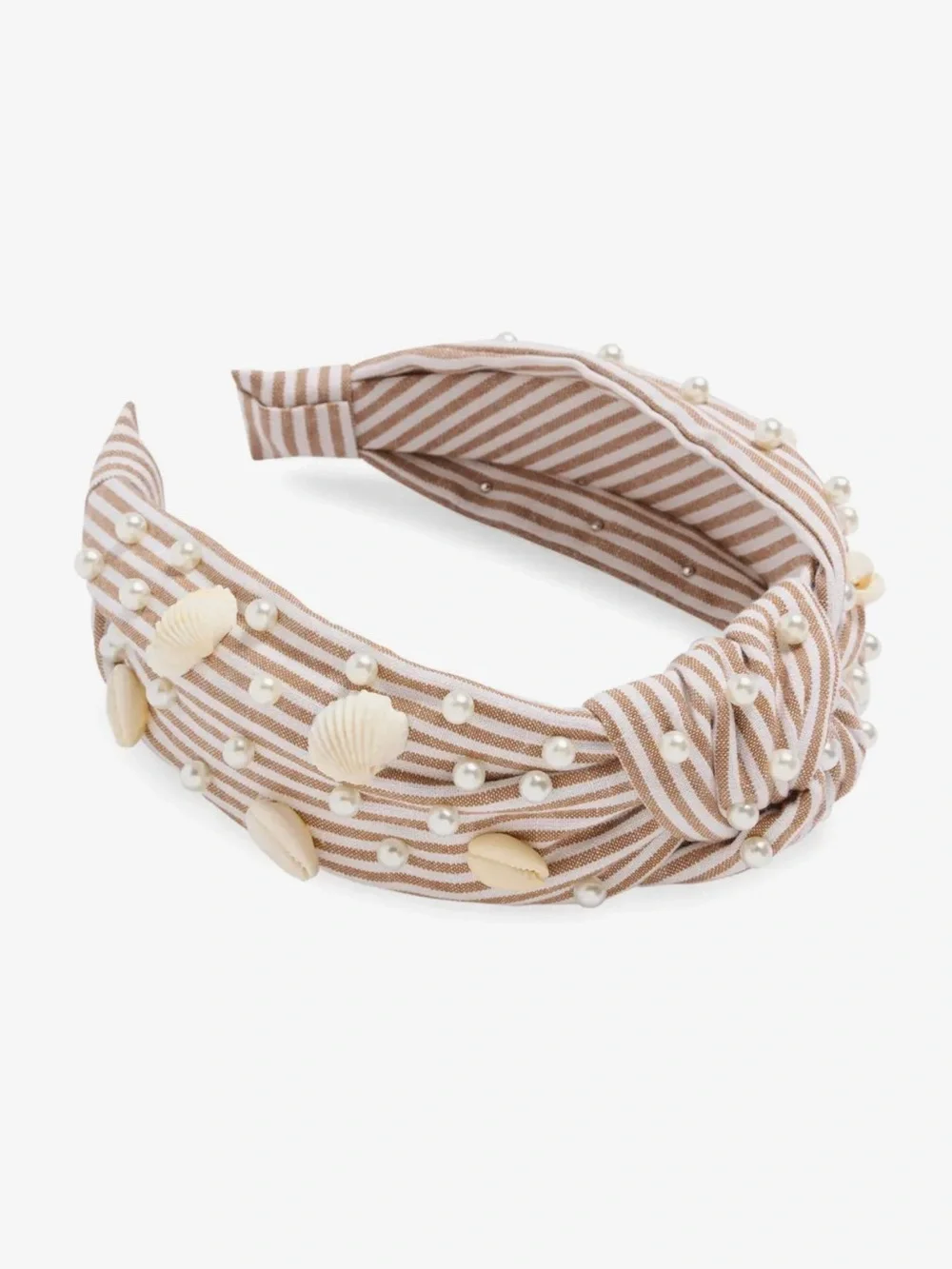 457. Shiraleah Beige Stripe Shell & Pearl Knot Headband